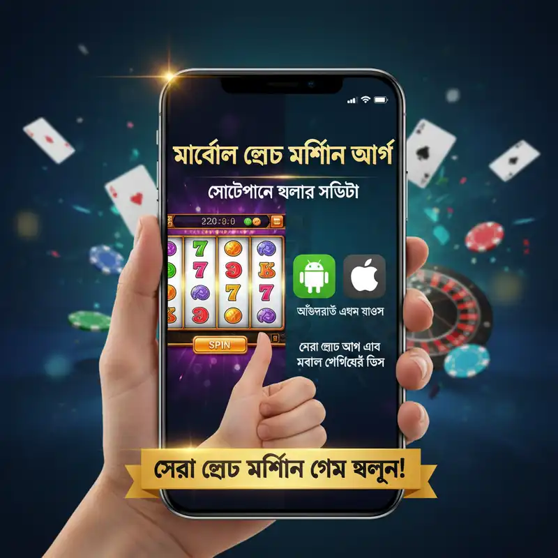 স্মার্টফোনে মোবাইল স্লট মেশিন গেম খেলার দৃশ্য